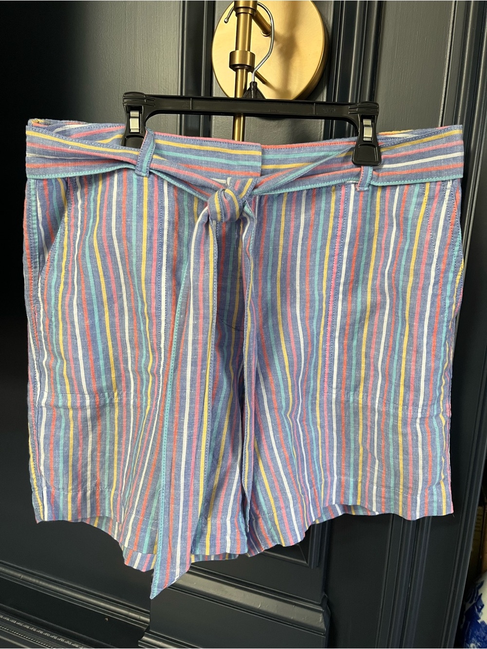 Talbots Multi-Stripe Tie-Waist Shorts - Light Blue